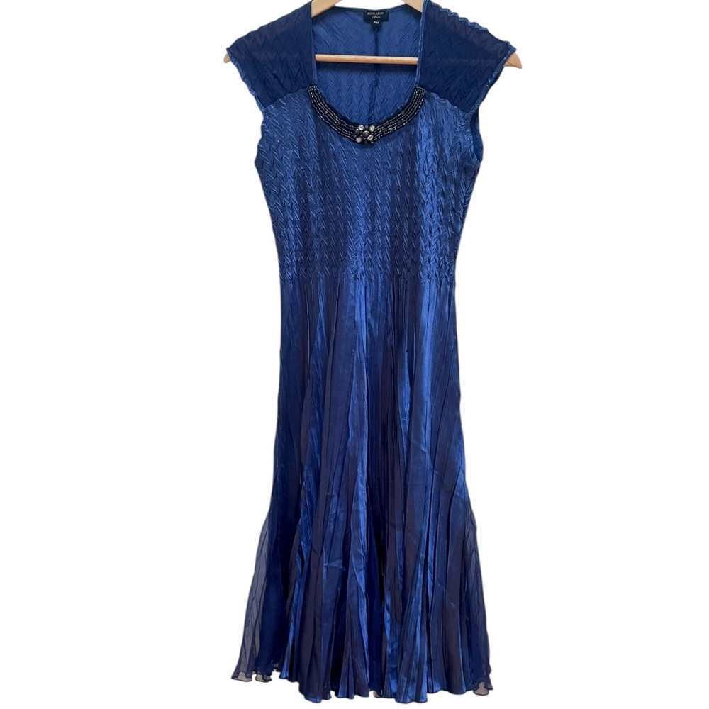 Komarov Evening Midnight Blue Charmeuse Beaded Dress
